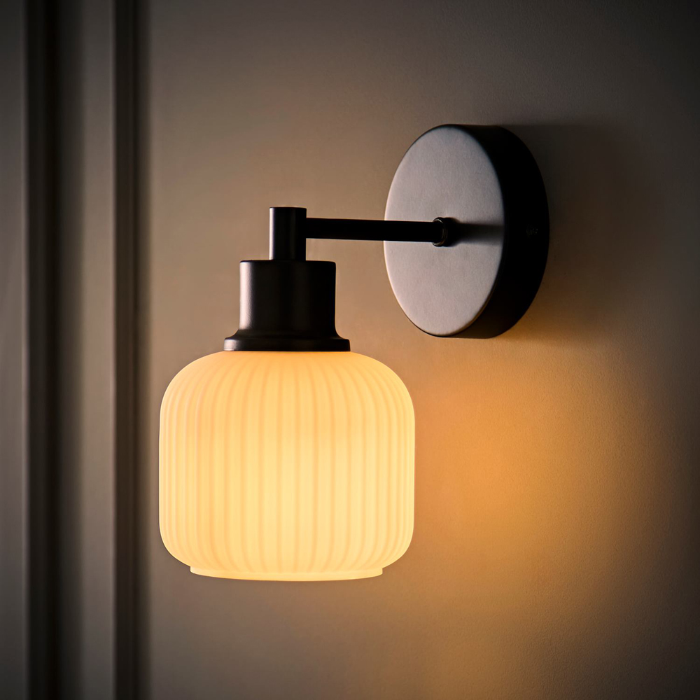ValueLights Calpe Frosted Glass Semi Flush Black Metallic Arm Wall Light with Bulb 2 Pack Image 2