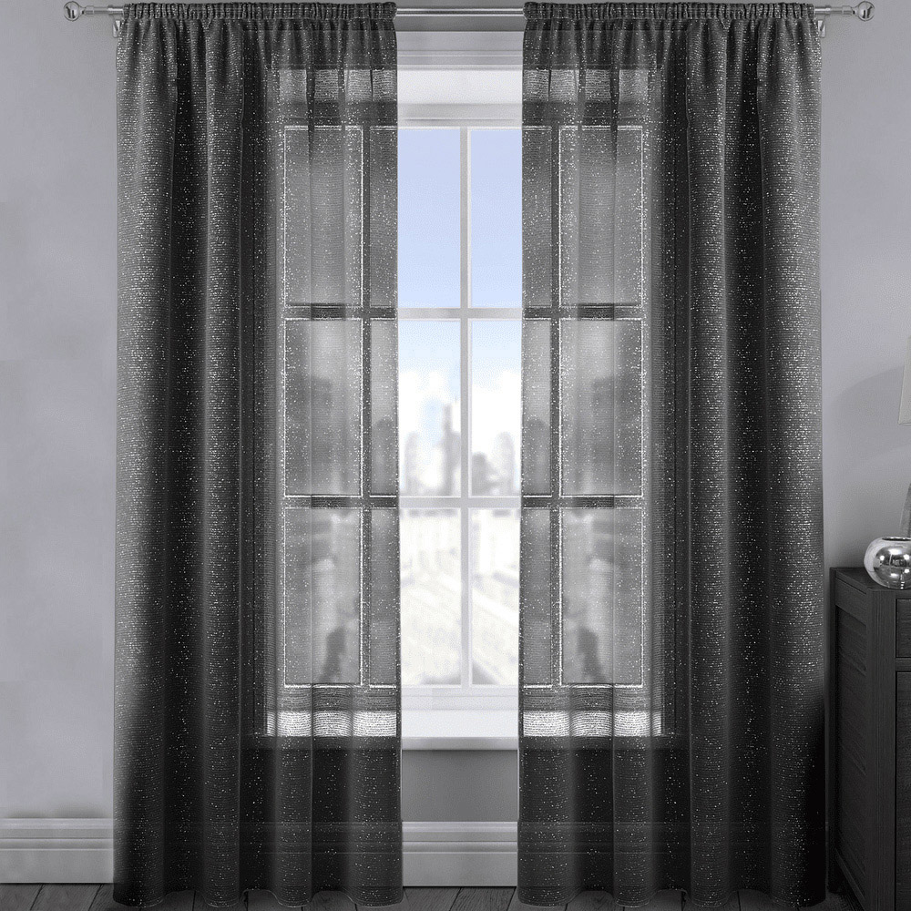 Velosso Alessandria Black Shimmer Voile Panel Curtain 137 x 137cm Image 1