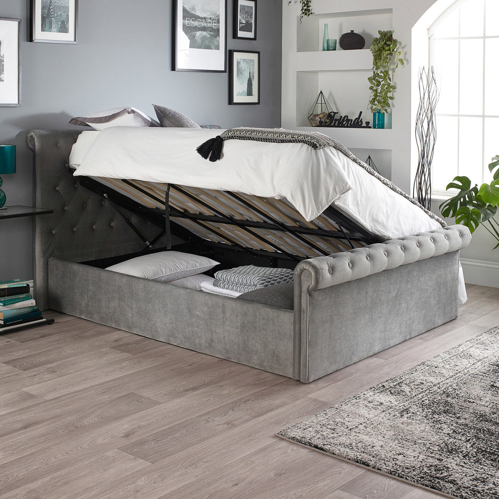 Aspire Chesterfield Double Grey Ottoman Bed Image 8