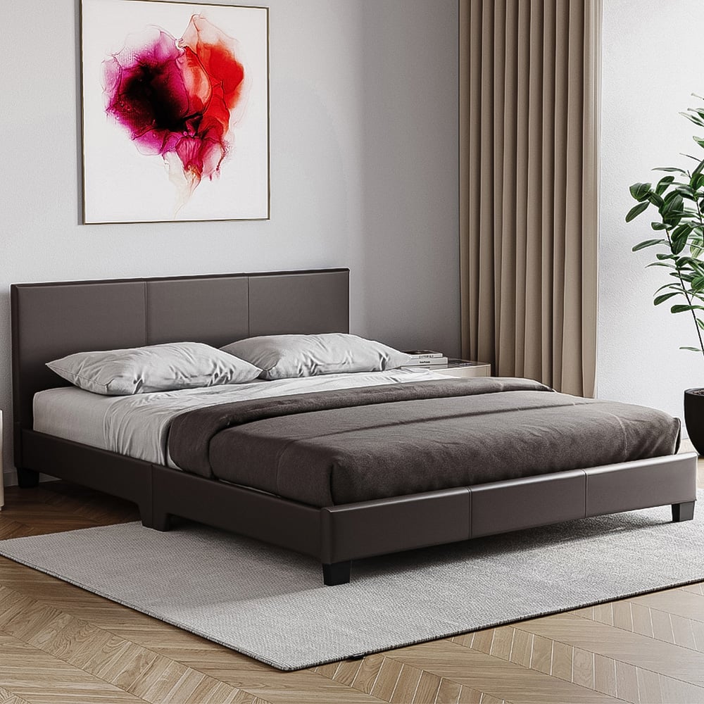 Vida Designs Lisbon Double Brown Faux Leather Bed Frame Image 1
