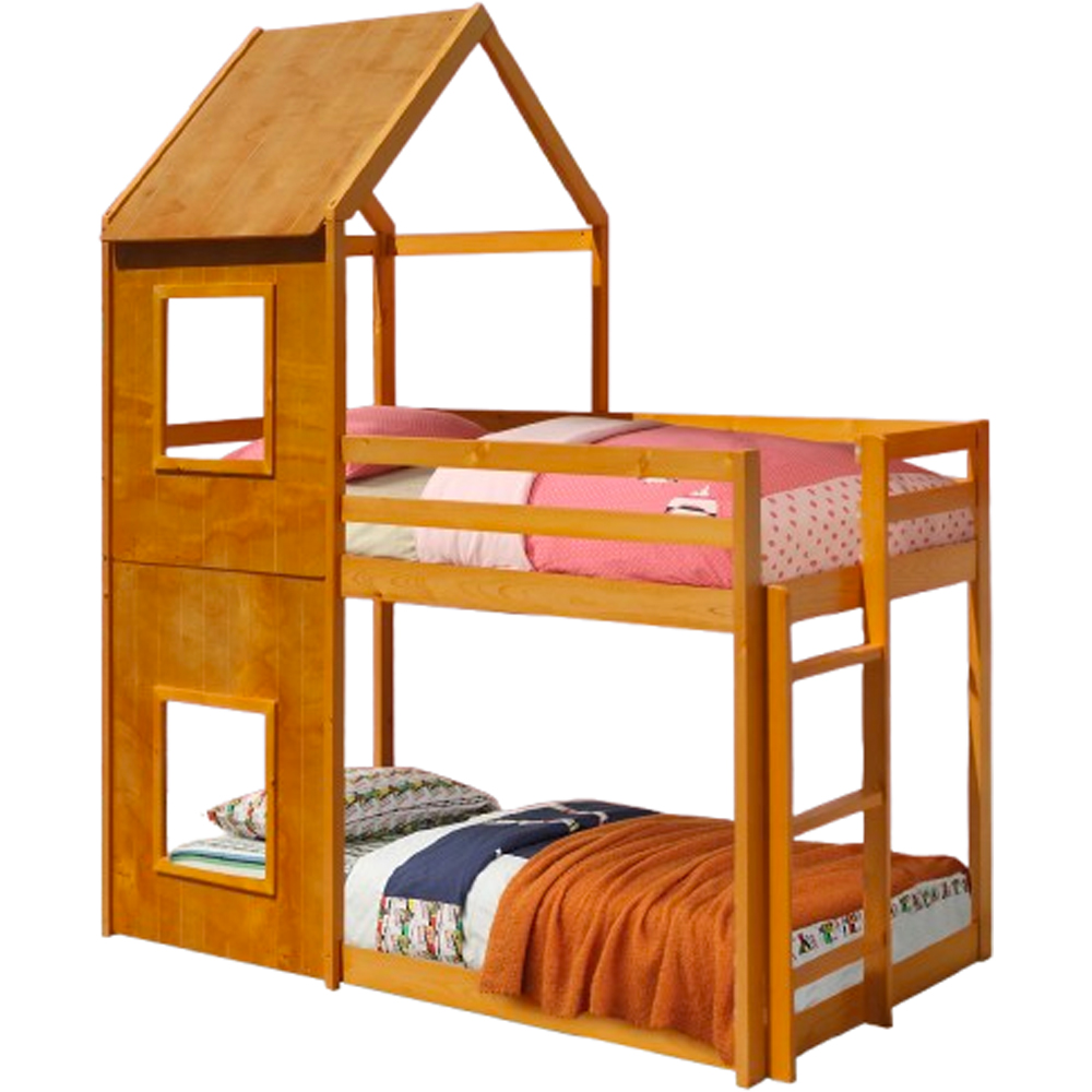 Comfy Living House Style Caramel Wooden Bunk Bed Image 2