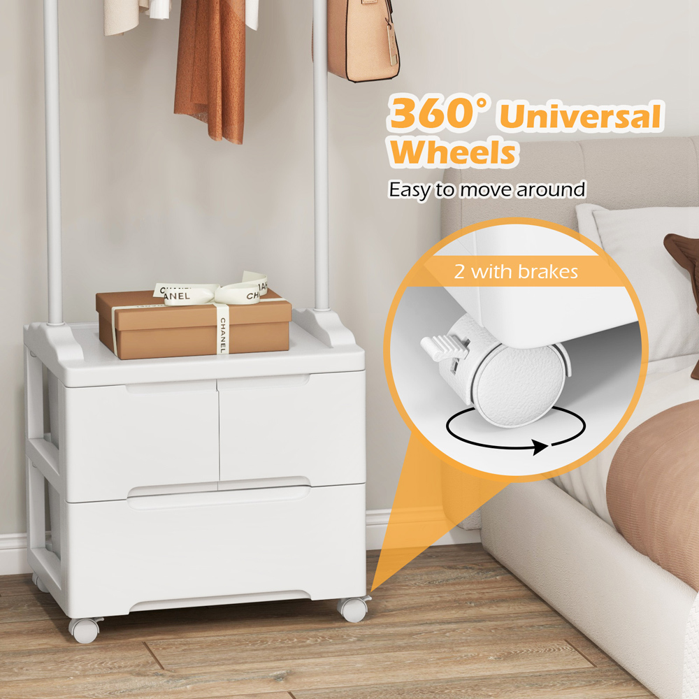 Costway 2 Drawer White Clothing Rack with Side Hooks Image 5