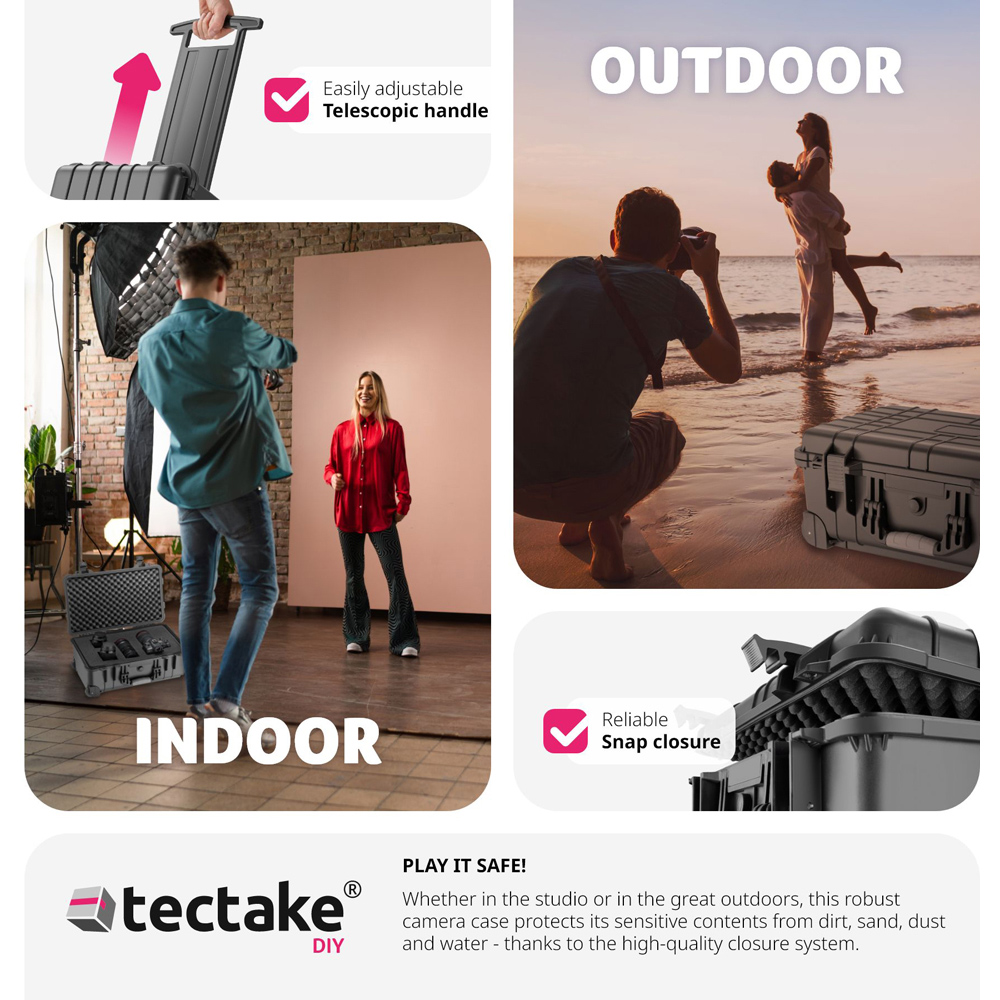 Tectake Black Hard Shell Waterproof Camera Case 56 x 34.5cm Image 6