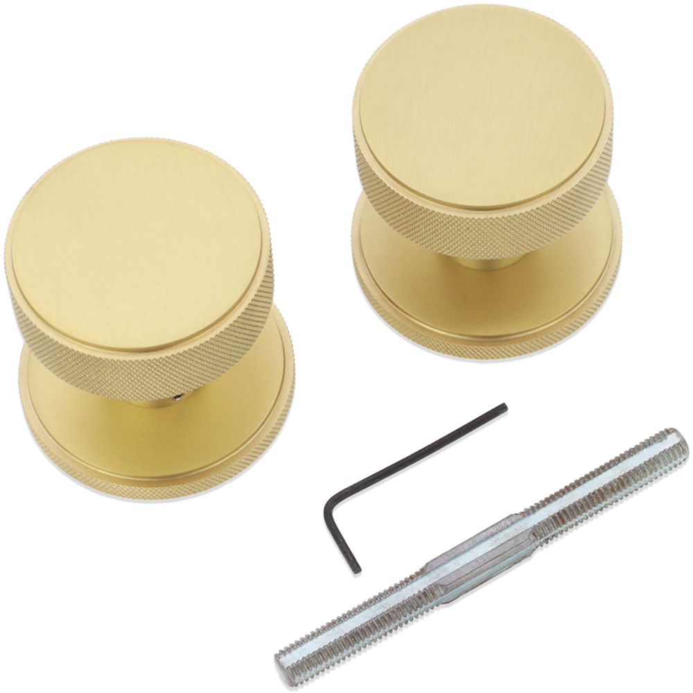 Spira Brass Satin Brass Connaught Knurled Mortice Door Knob 2 Pack Image 4