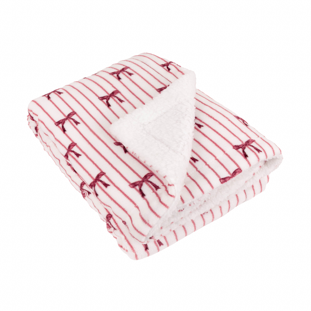 Furn Christmas Noortje Silk Pink Bows Sherpa Fleece Reversible Throw 130 x 180cm Image 2