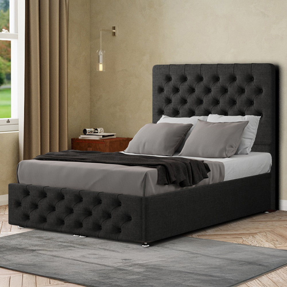 Portland Mary Chesterfield Super King Size Black Linen Ottoman Bed with Headboard Image 1
