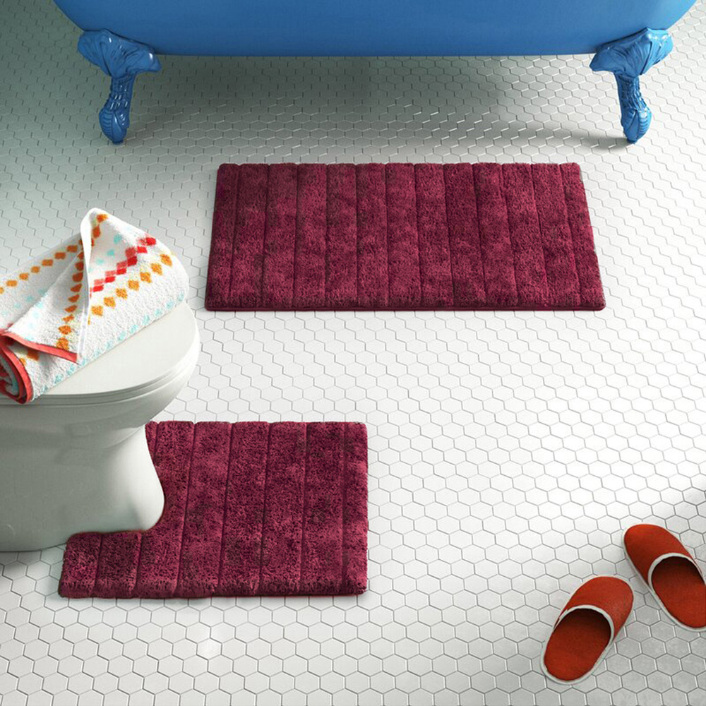 Allure Bath Fashions Beetroot Ribbed Bath Mat and Pedestal Mat Set 2 Piece Image 3