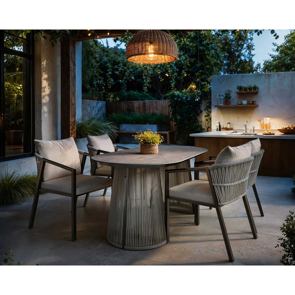 SOLACE+CO Hana Lynden 4 Seater Grey Oval Garden Dining Set Image 7