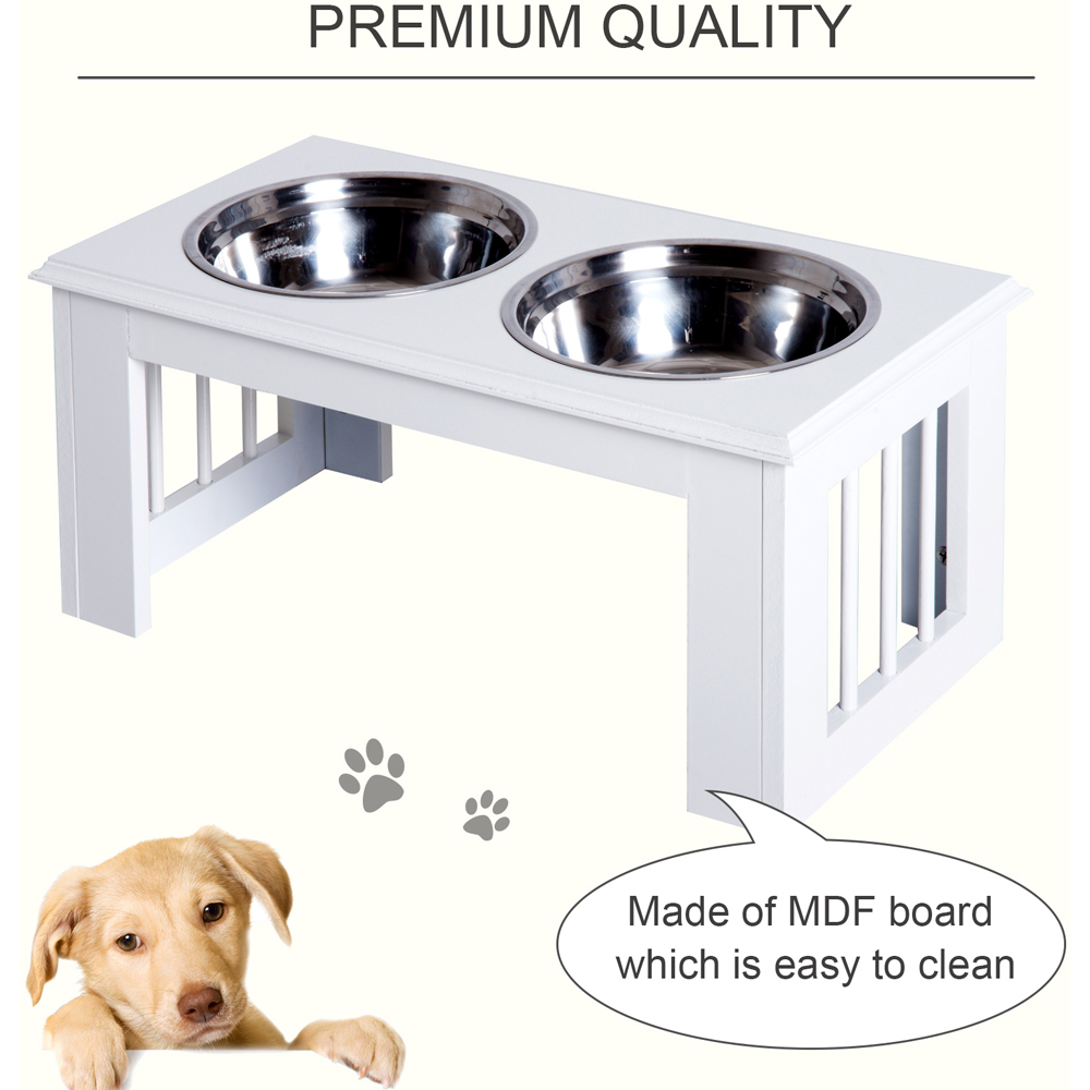 PawHut White Stainless Steel Raised Dog Bowls Pet Feeder Image 6
