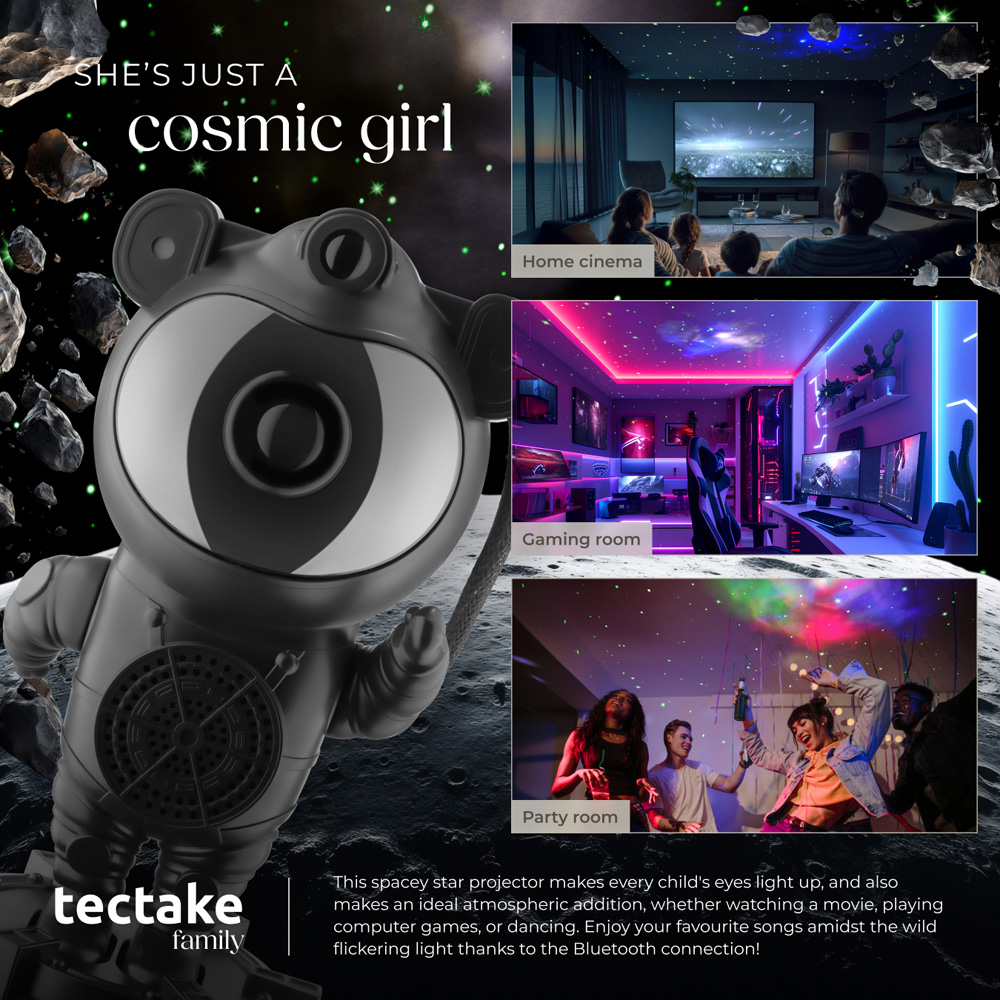 tectake Black LED Starry Sky Projector Astronaut with Bluetooth and Remote Control Image 7