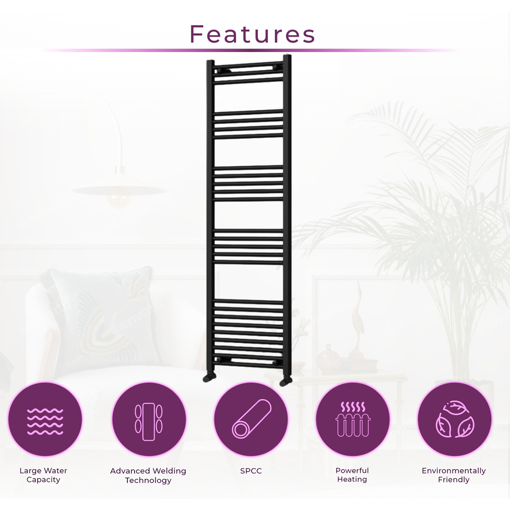 Go Bathrooms Nola Black Heated Towel Rail 1600 x 500mm Image 4