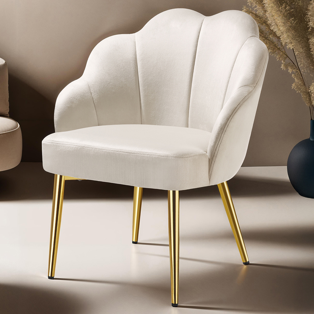 tectake Hellen Set of 2 Cream and Gold Shell Shaped Velvet Accent Chair Image 1