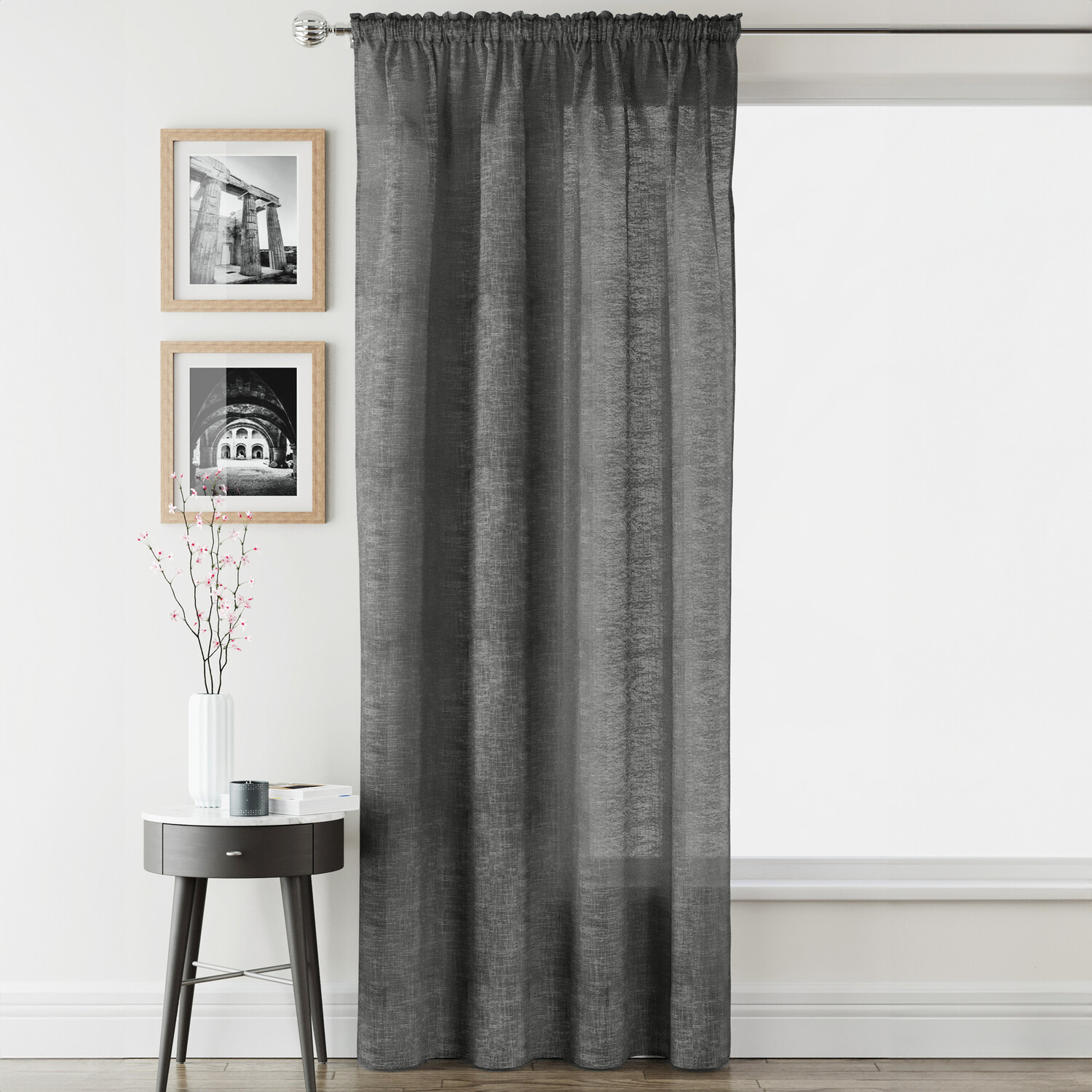 Rhodes Voile Panel Curtain - Charcoal / 183cm Image 1