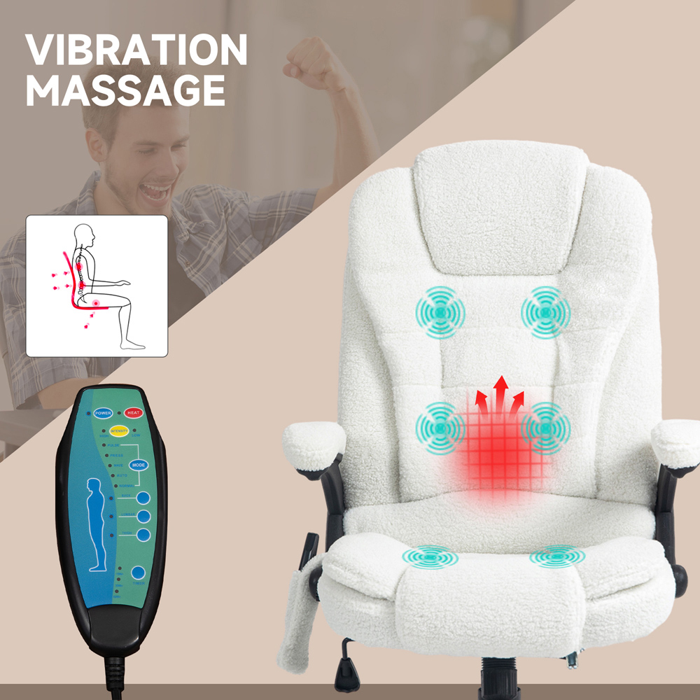 Portland White Height Adjustable Massage and Heat Recliner Office Chair Image 4