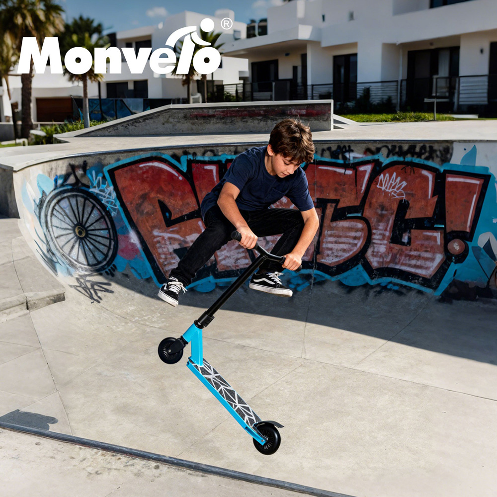 Monvelo Light Blue and Black Kids Adult Freestyle Stunt Scooter Image 8