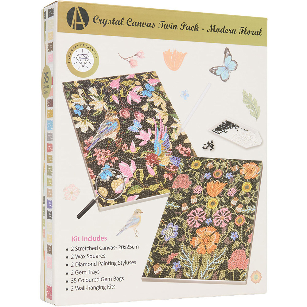 Pack of 2 Modern Floral Crystal Canvases Image 1