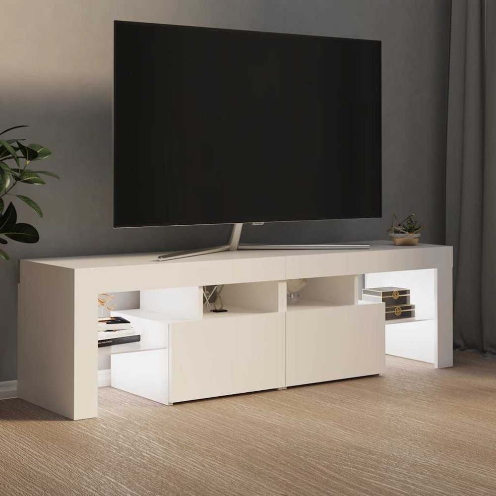 vidaXL 2 Door 4 Shelf White TV Cabinet with LED Lights Image 7