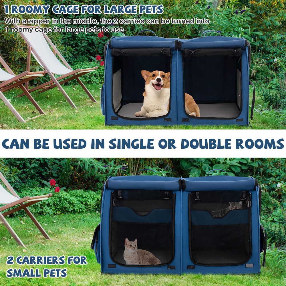 Costway Navy 2 Tier Pet Travel Carrier with Removable Hammocks Image 3