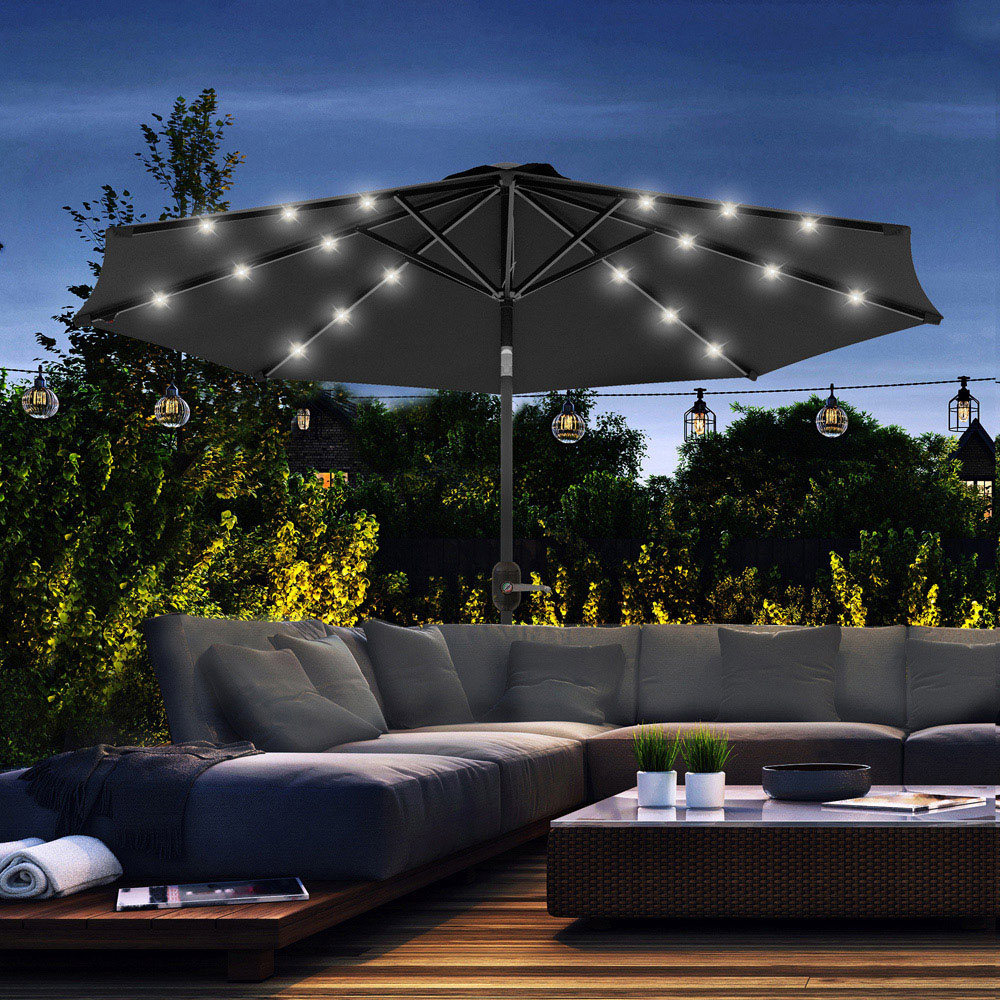 Outsunny Black 24 LED Crank and Tilt Umbrella Parasol 2.7m Image 2