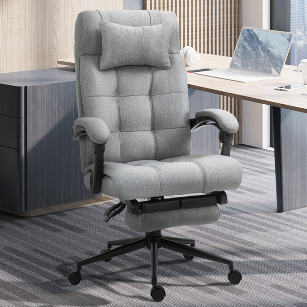 Portland Light Grey Linen Swivel Ergonomic Office Chair Image 1