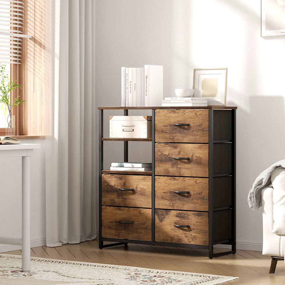H&O Direct 6 Drawer 2 Shelf Retro Style Storage Cabinet Image 5