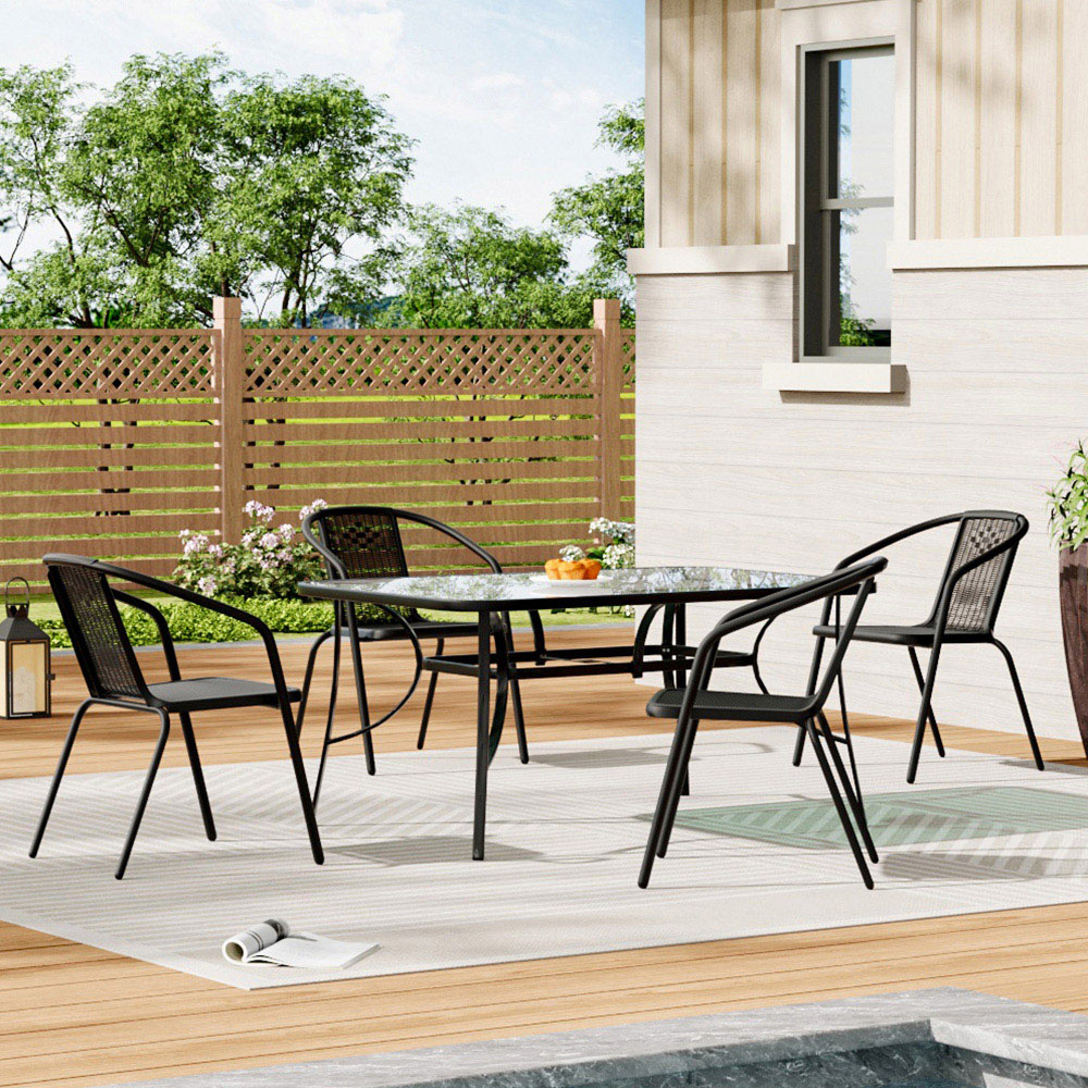 Living and Home PE Rattan 4 Seater Black Tempered Glass Dining Set Image 5