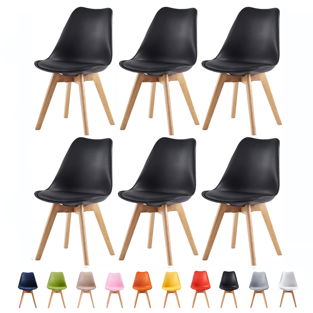 Eva Set of 6 Black Padded Dining Chairs Image 6