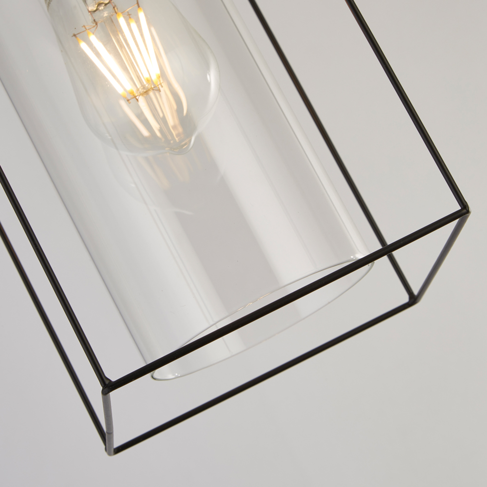Lighting Collection Black Frame Clear Inner Glass Single Pendant Light Image 4