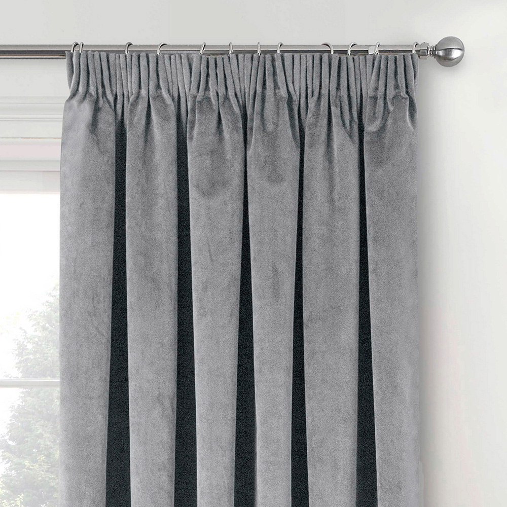 Enhanced Living Oxford Grey Thermal Blackout Pencil Pleat Velvet Single Door Curtain 168 x 214cm Image 2