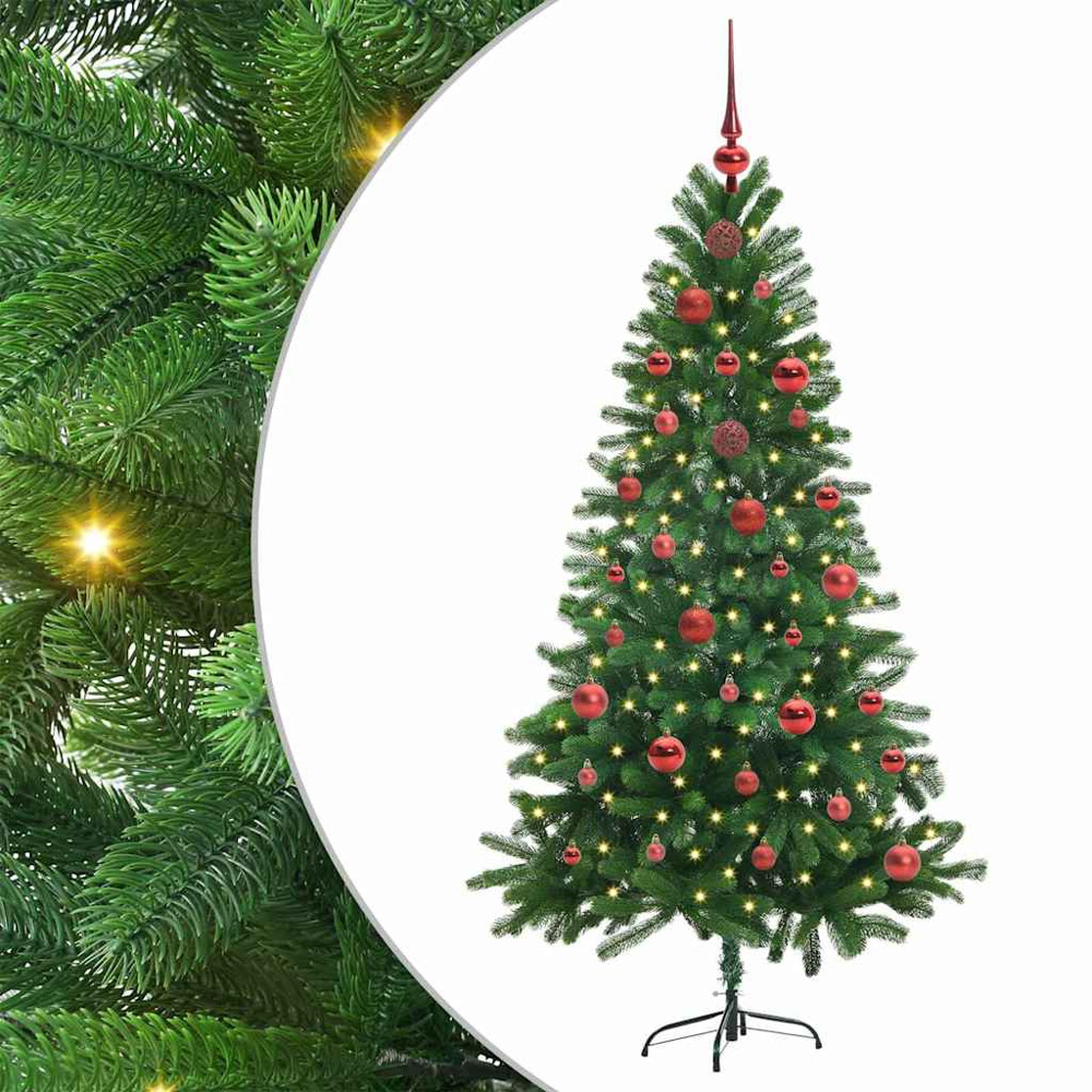 vidaXL Pre-Lit Red Baubles Green Artificial Christmas Tree 5ft Image 2