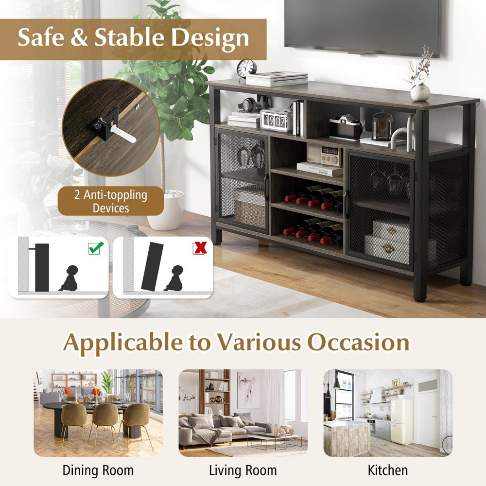 Costway Grey Buffet Sideboard with Wine Rack Image 6