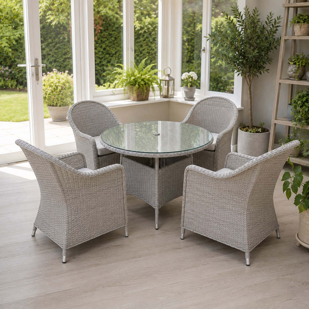 Shatchi Sorrento 4 Seater Rattan Aluminium Round Garden Dining Set Light Grey Image 5