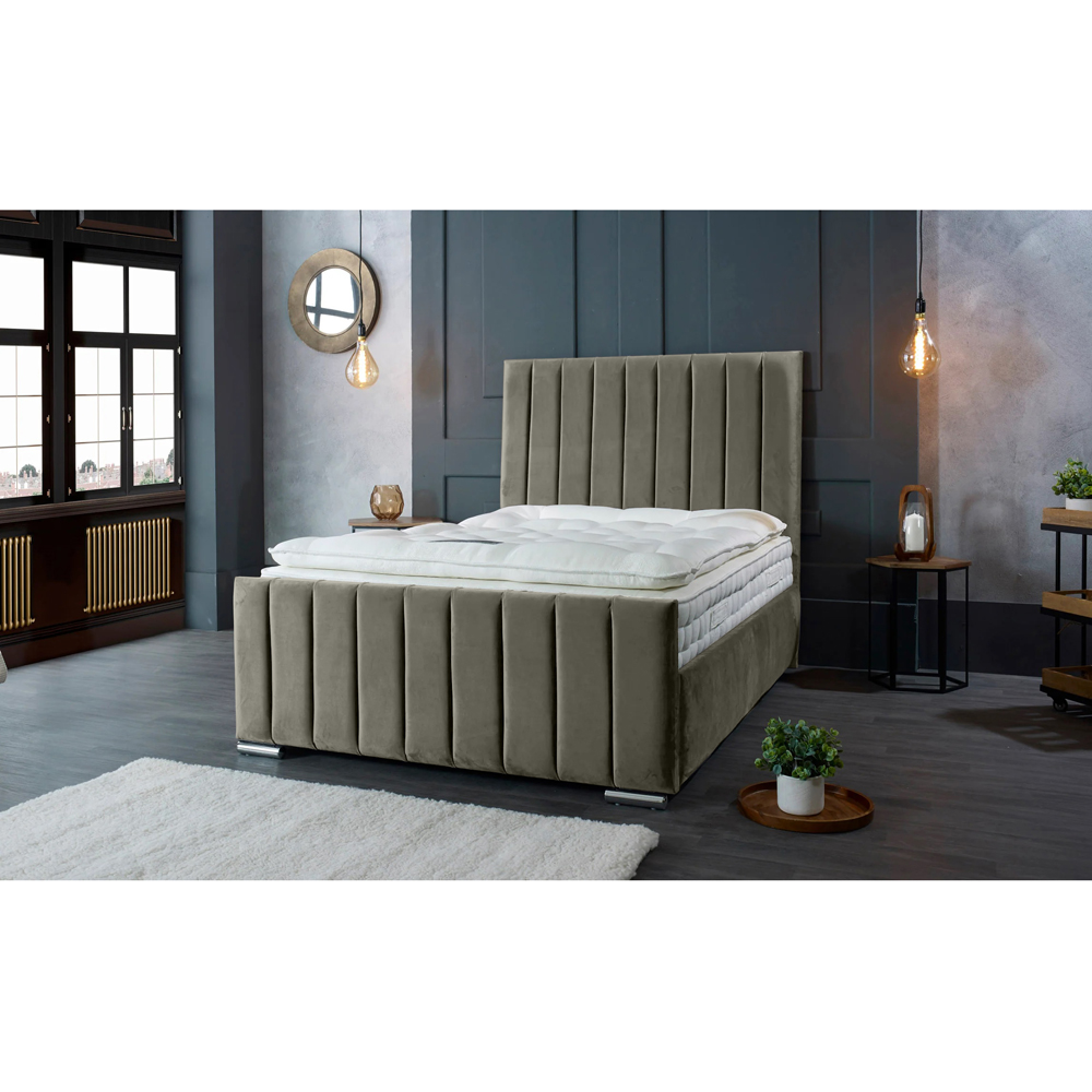 Eleganza Home Redding Double Grey Plush Velvet Bed Frame with Headboard Image 5
