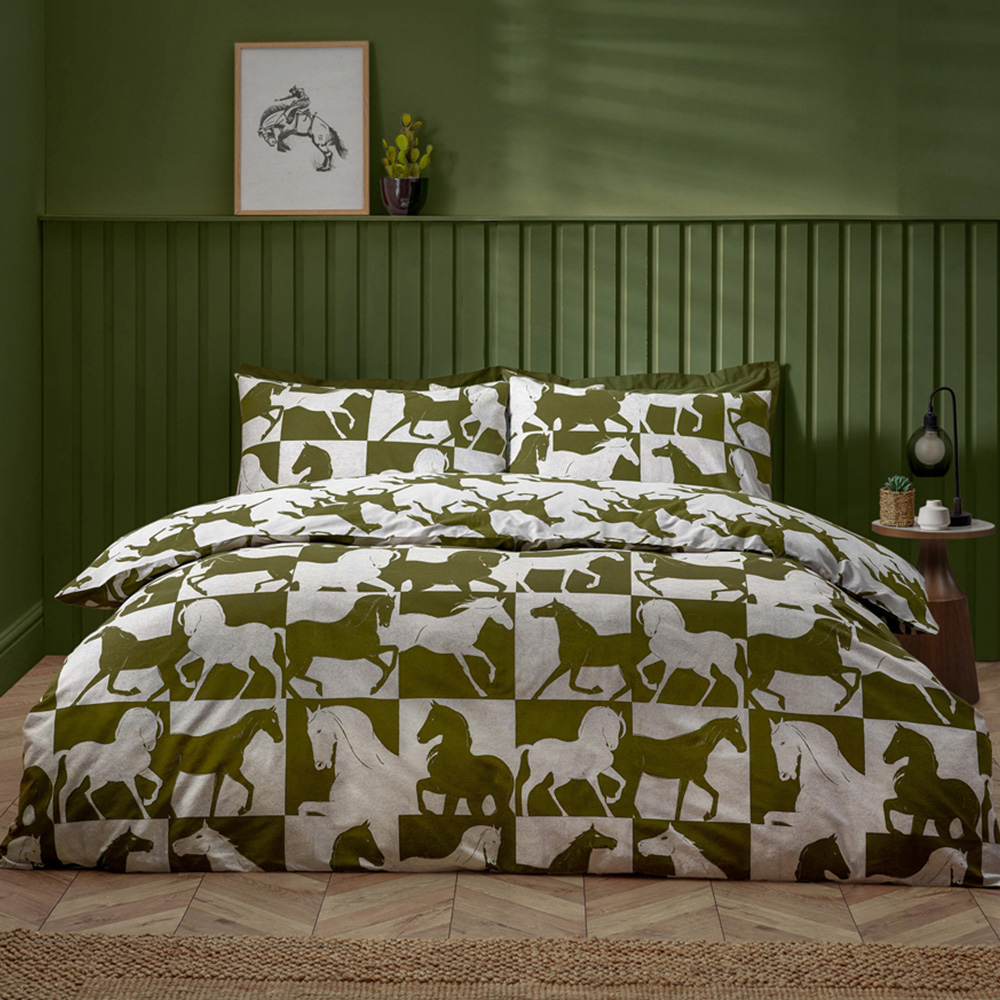 furn. Herve Super King Size Olive Reversible Duvet Set Image 1