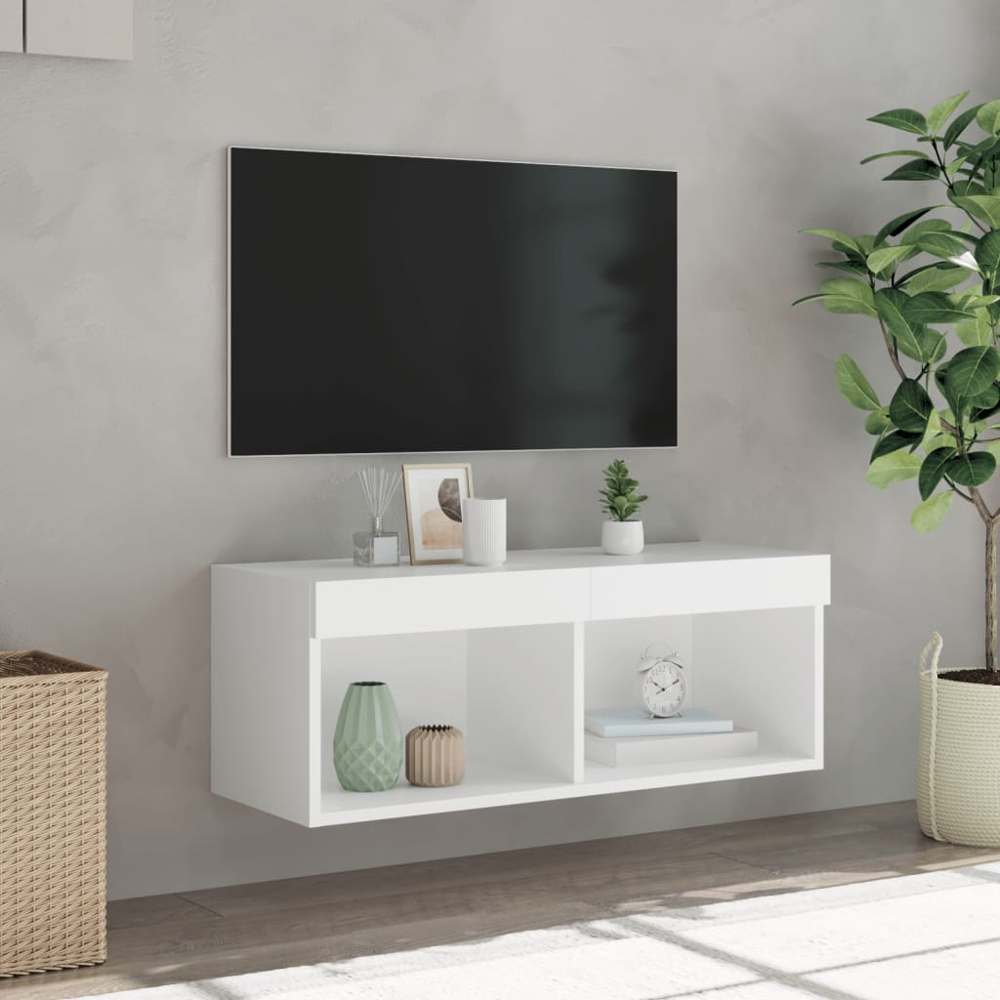 vidaXL 2 Shelf White Wall Mounted LED TV Cabinet Image 7