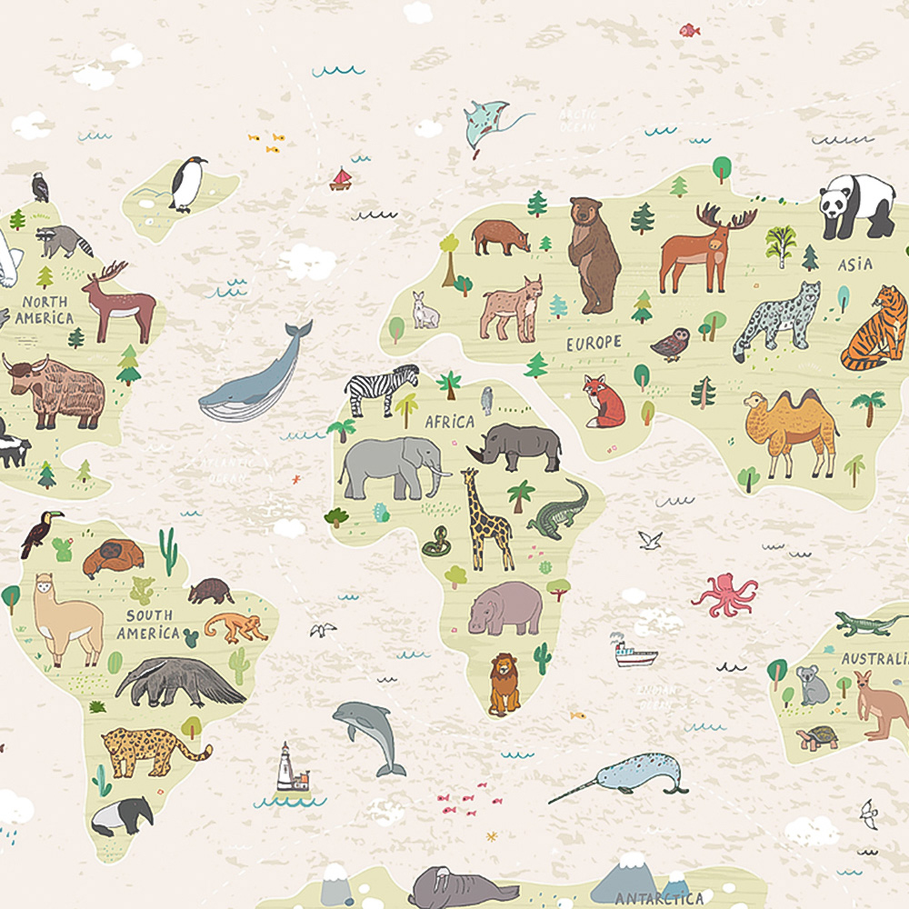 Origin Murals Children's World Map Multicolour Wall Mural Image 2