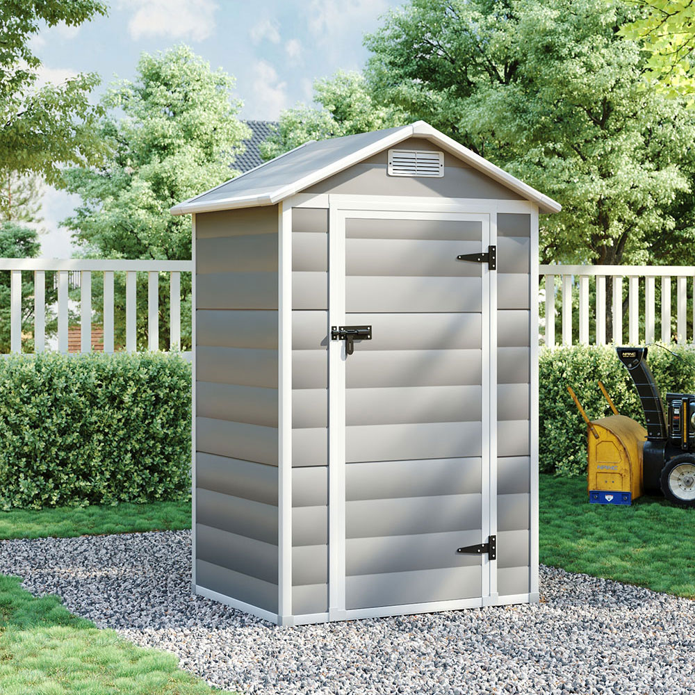 H&O Direct 4 x 3ft Grey Plastic Open Gable Roof Tool Storage Shed Image 2