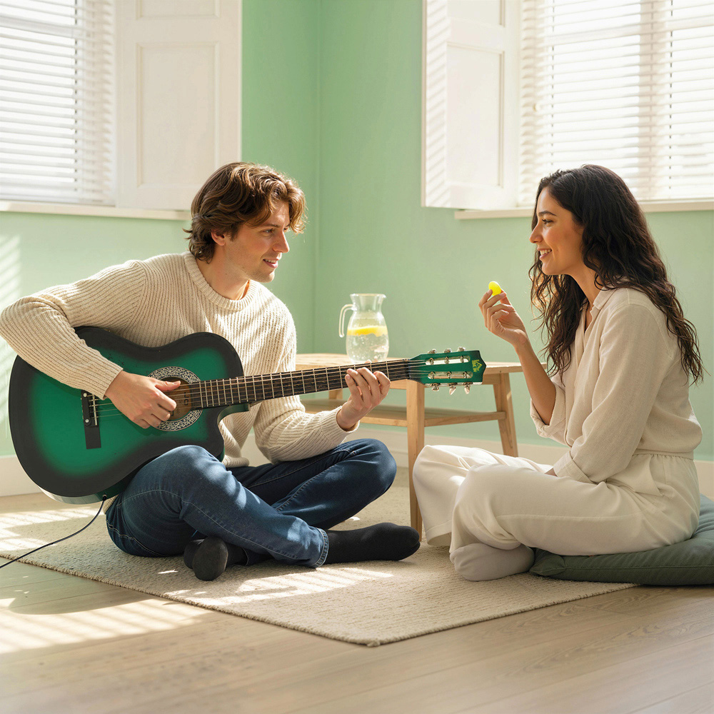 HOMCOM Green Beginner Cutaway Acoustic Electric Guitar Image 5