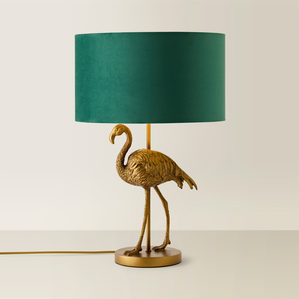 ValueLights Flo Flamingo Green Velvet Gold Shade Brushed Bronze Table Lamp with Bulb Image 4