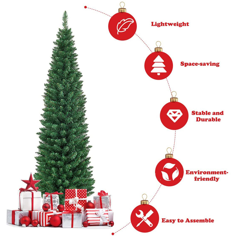 Costway Green Slim Pencil Artificial Christmas Tree 8ft Image 6