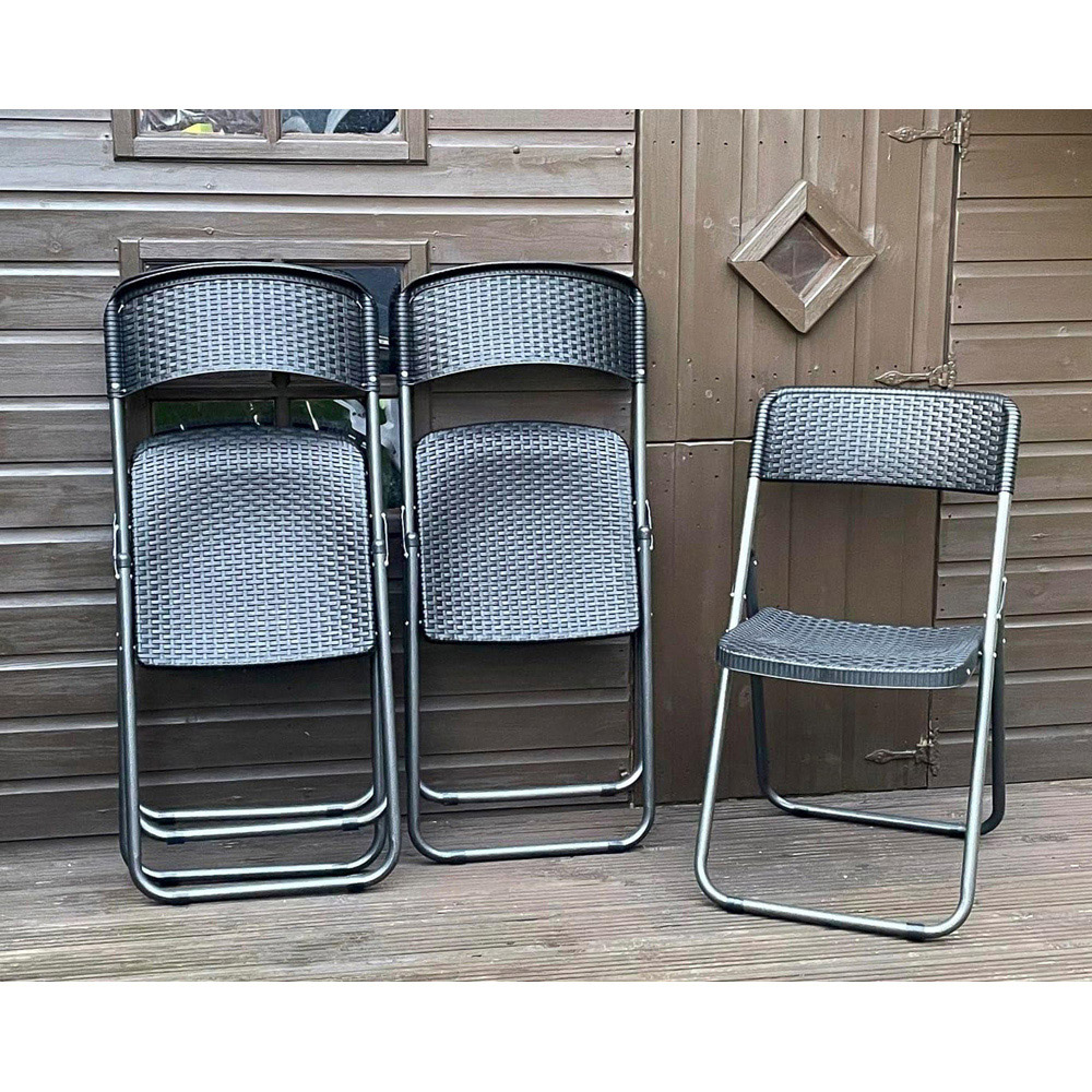 Garden Gear Set of 4 Black Rattan Effect Folding Plastic Dining Chair Image 4