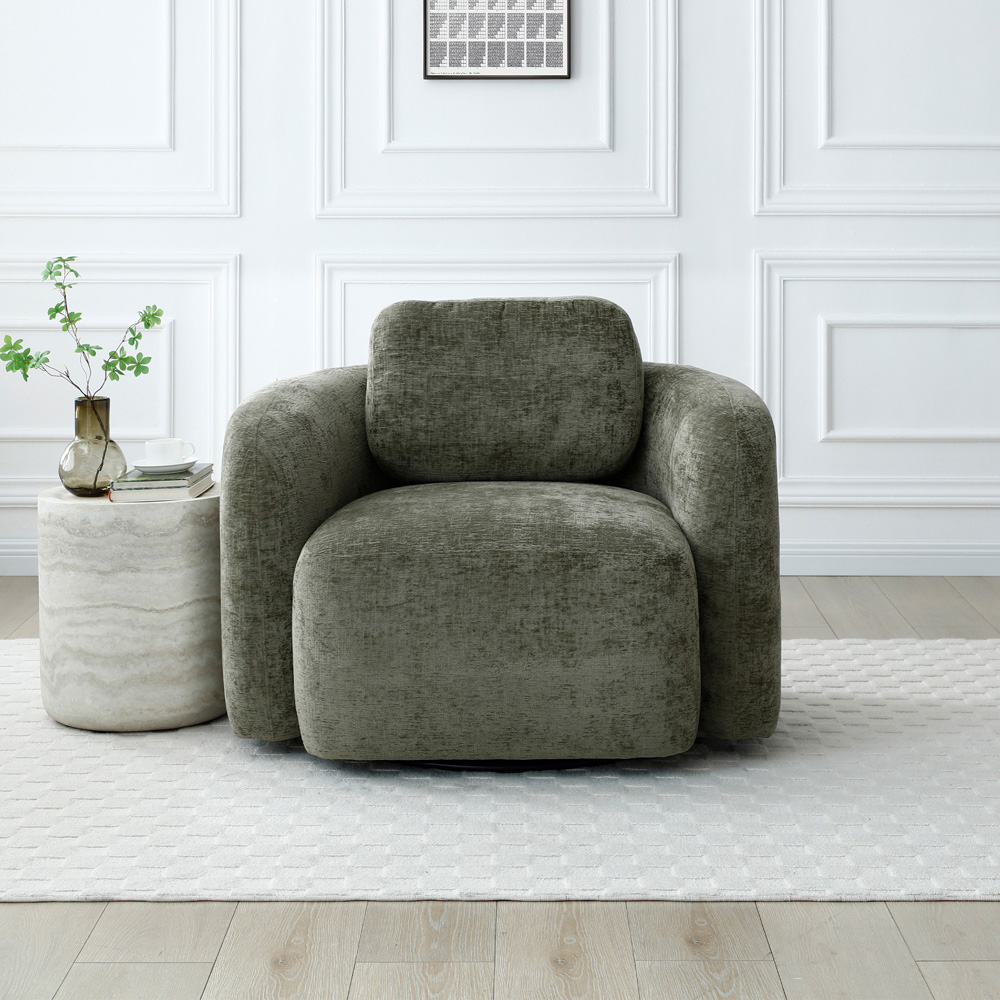 Molly Distressed Olive Soft Chenille Swivel Armchair Image 9