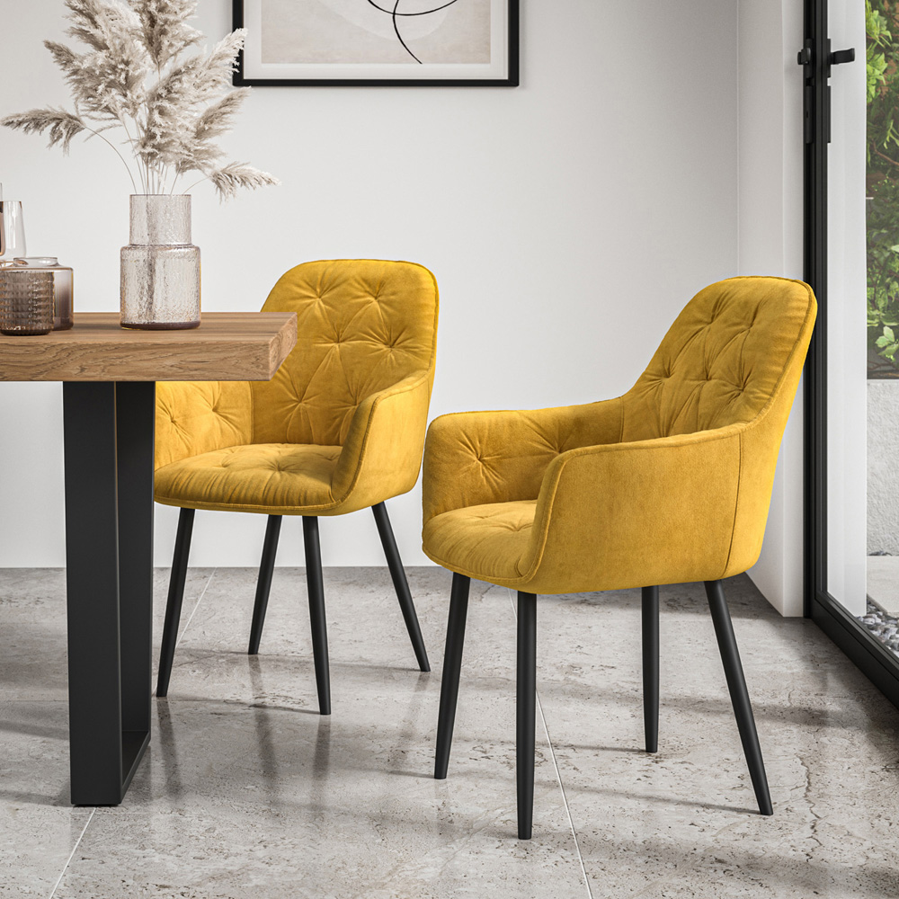 Furniture Online Anika Set Of 2 Mustard Velvet Padded Seat Dining Chair Image 7