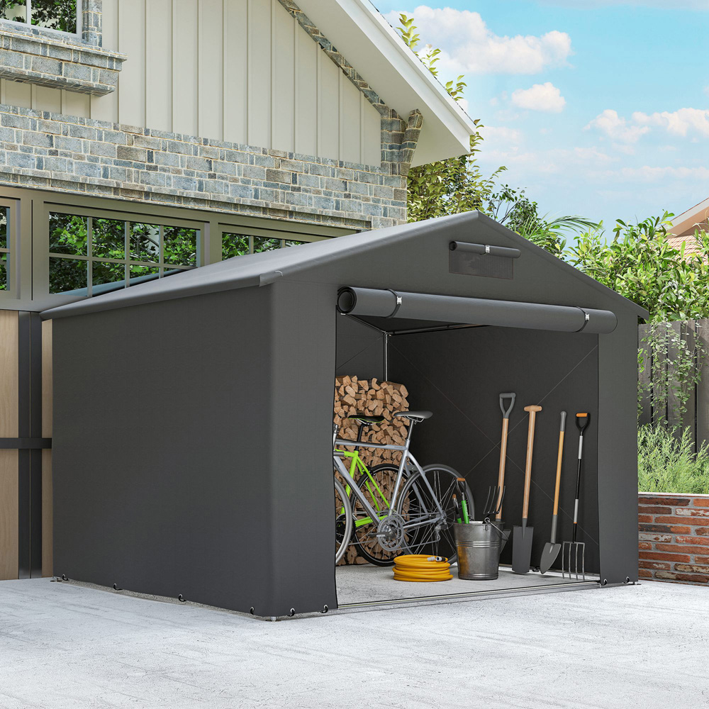 Outsunny 8 x 4ft Dark Grey Garden Storage Shed with Roll-Up Zipper Door Image 3
