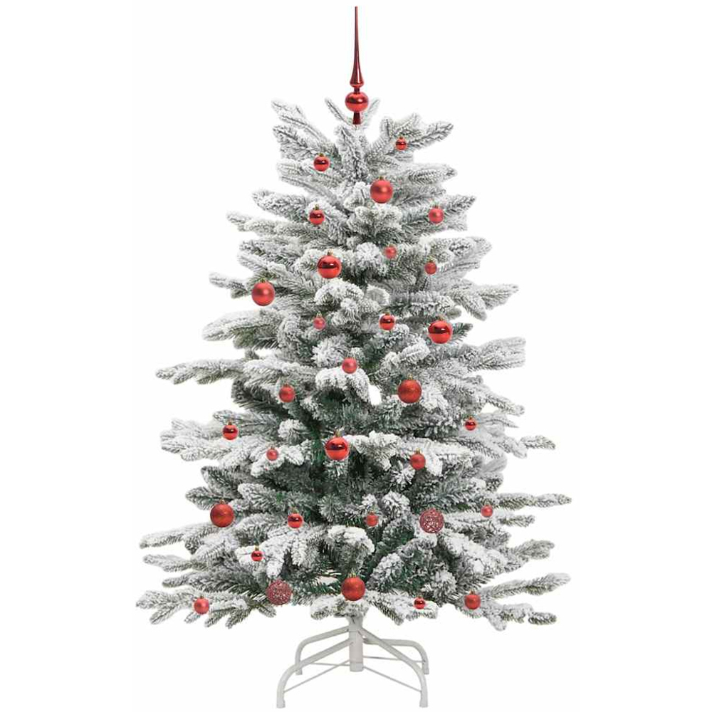 vidaXL Pre-Lit Red Baubles White Artificial Snow Flocked Christmas Tree 5ft Image 4