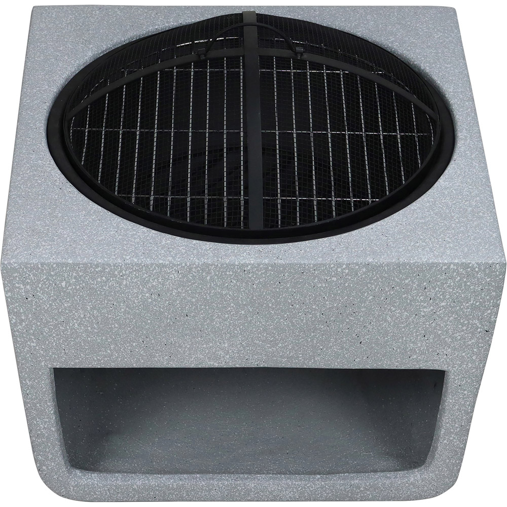 Charles Bentley Snug Lima Magnesia Square BBQ Firepit with Mesh Cover and Log Storage Image 6