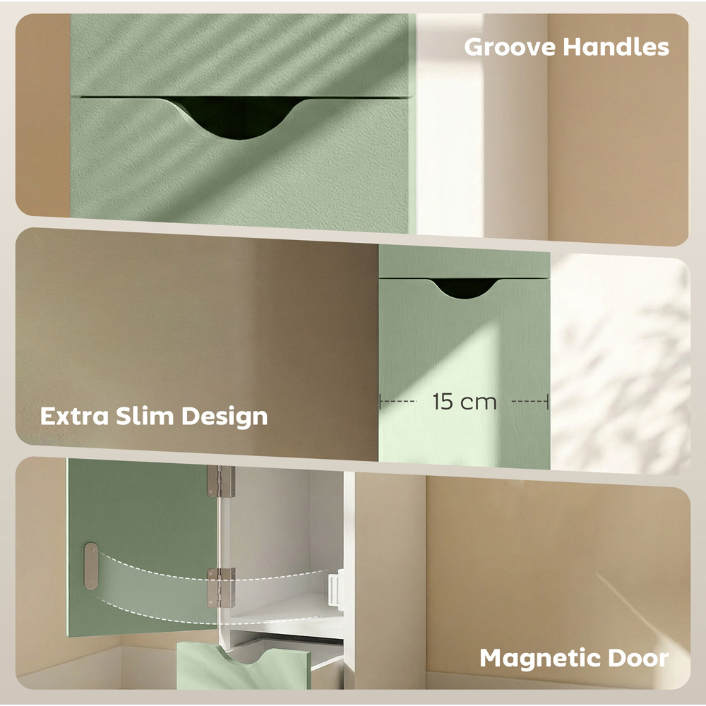 HOMCOM Single Door 2 Drawer 2 Shelf Light Green Freestanding Bathroom Storage Cabinet Image 8