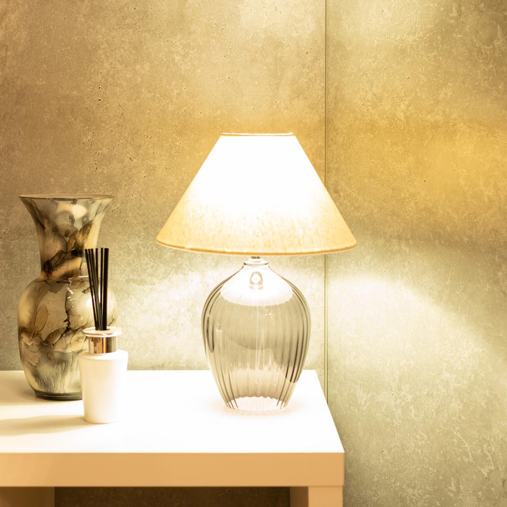 ValueLights Olivet Grey and Natural Taper Shade Glass LED Table Lamp Image 4