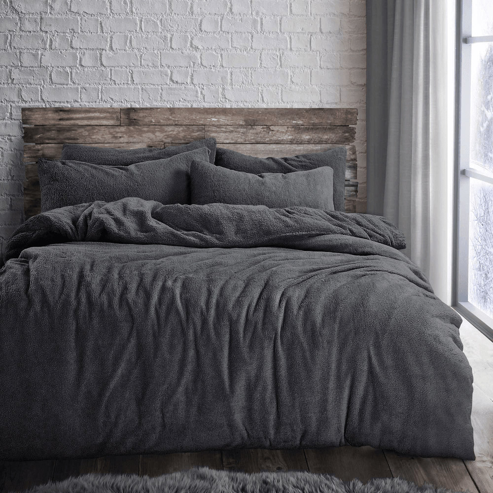 Velosso King Size Charcoal Teddy Fleece Duvet Set Image 1
