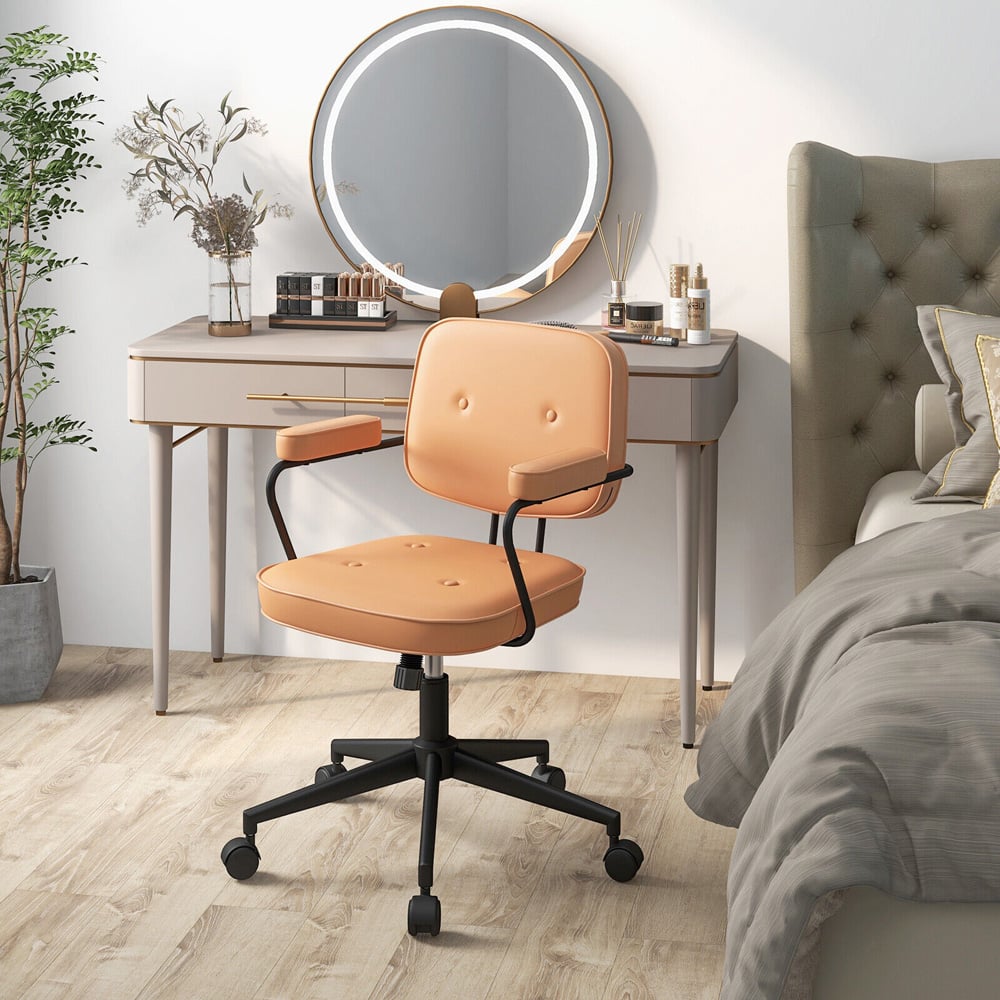 Costway Orange PU Leather Swivel Office Chair Image 8